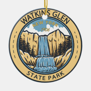 Watkins Glen State Park New York Badge Vintage Ceramic Tree Decoration