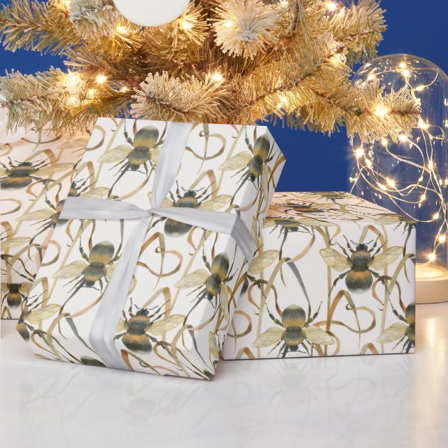 Watrecolor Bees  Garden Nature Pattern Art  Wrapping Paper (Holidays)
