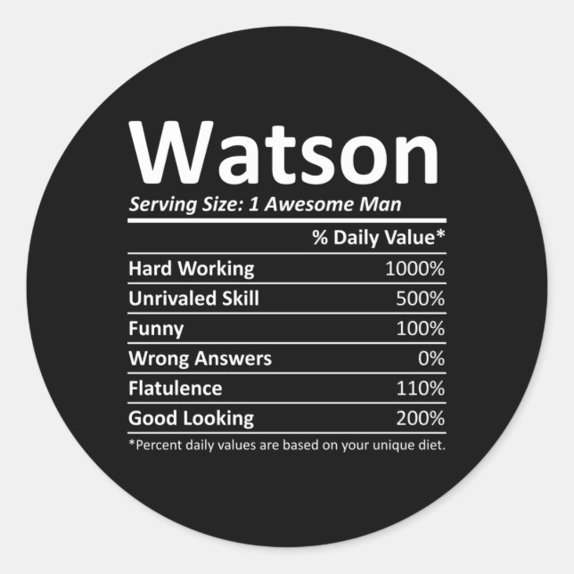 Watson Rition Funny Birthday Personalised Name Classic Round Sticker (Front)
