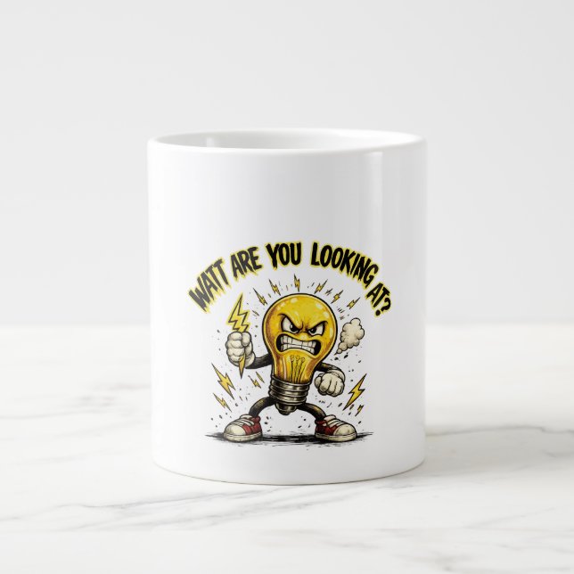 Watt Are You Looking At? Funny Angry Light Bulb Large Coffee Mug (Front)