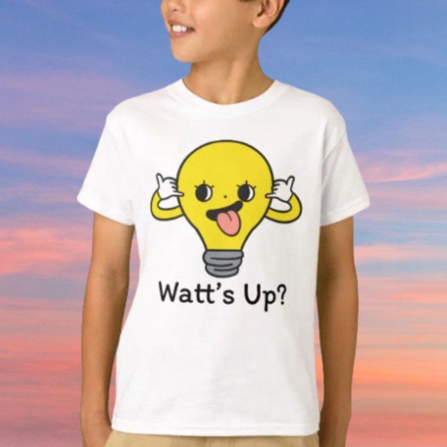 Watt’s Up? Funny Light Bulb Kids Shirt (Creator Uploaded)