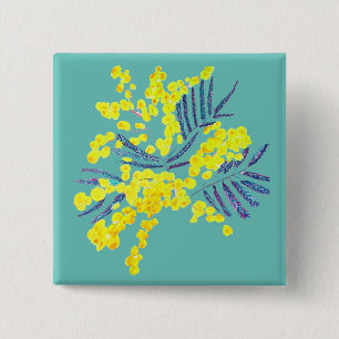 Wattle Mimosa yellow flower art Australia 15 Cm Square Badge
