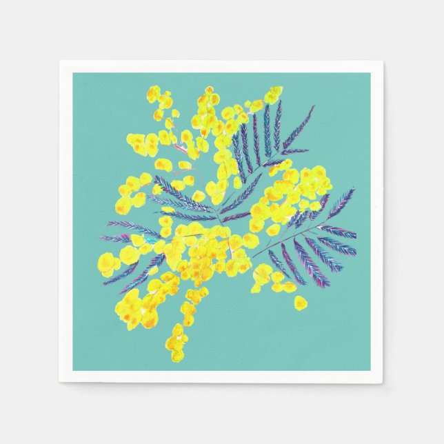 Wattle Mimosa yellow flower art Australia Napkin (Front)