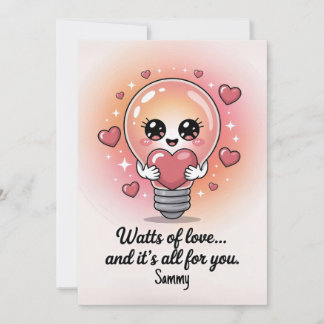 Watts of Love – Cute Pun eCard for | Editable Holiday Card