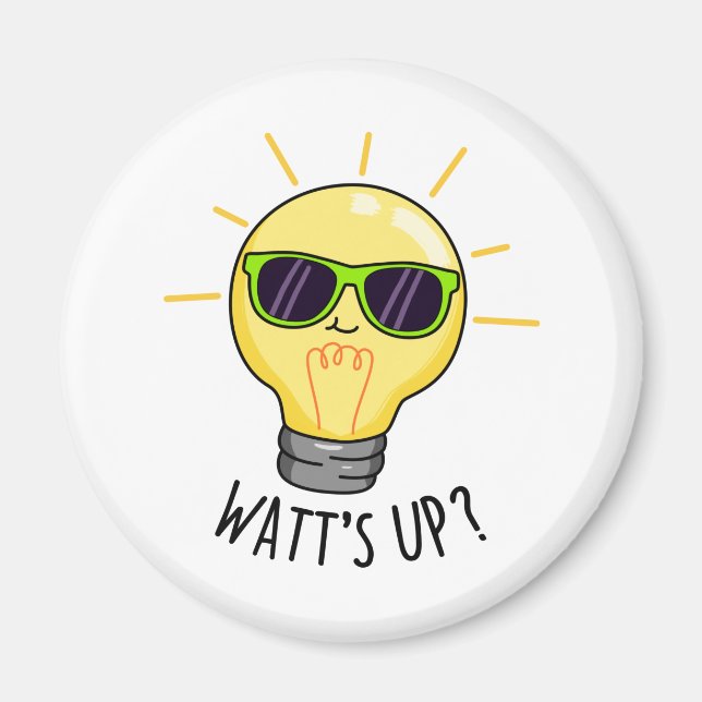 Watts Up Cute Light Bulb Pun Magnet (Front)