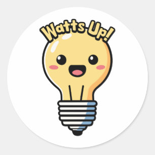 Watts Up! Cute Lightbulb Cartoon Classic Round Sticker