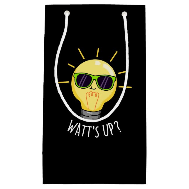 Watts Up Funny Light Bulb Pun Dark BG Small Gift Bag (Front)