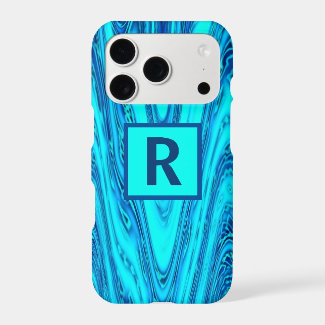 Wave Abstract Patterns Monogram Initials Blue Wavy (Back)