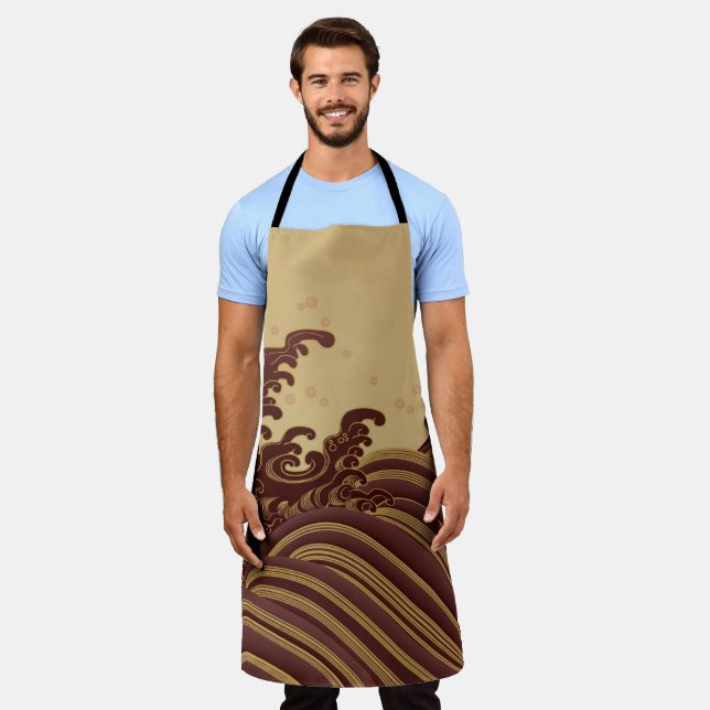 Wave and Full moon, Japanese Design Apron (Worn)