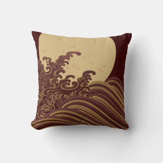 Wave and Full moon, Japanese Design Cushion (Front)