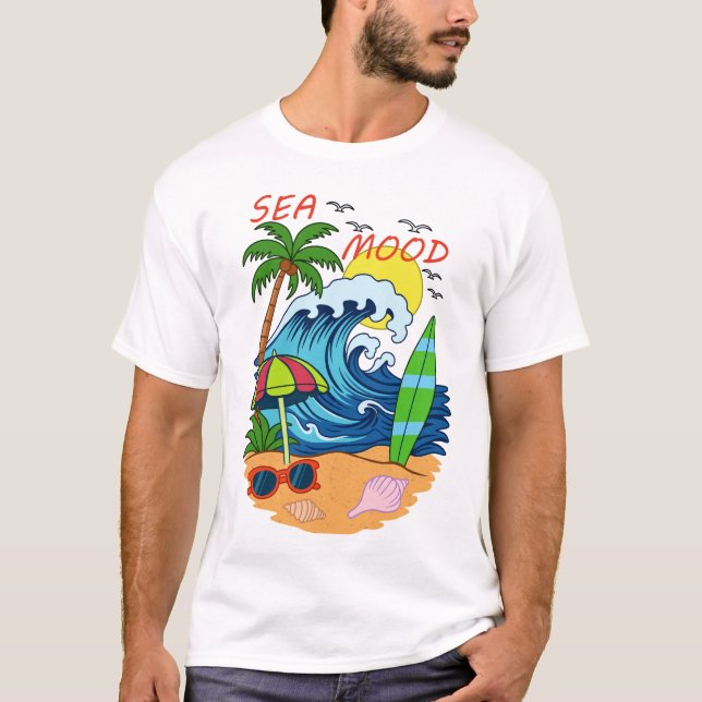 Wave and Palm Tree Men's T-Shirt (Front)
