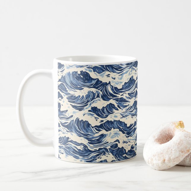 Wave Blue Pattern Coffee Mug (With Donut)