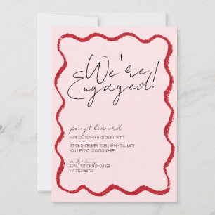 Wave Border Scallop Edge Red and Pink Engagement Invitation