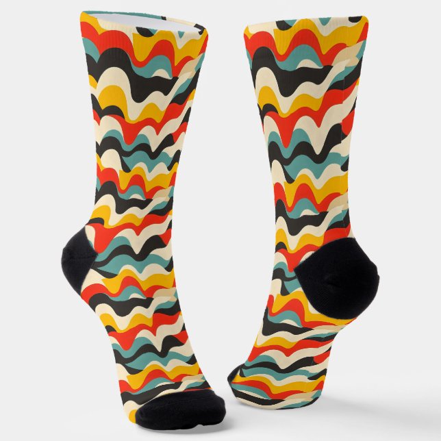 Wave Colour Retro Pattern Socks (Angled)