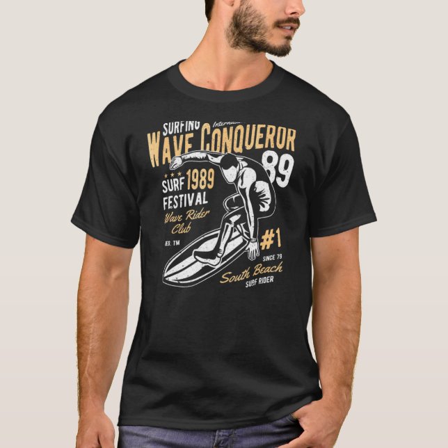 Wave Conqueror Nineties Surfing T-Shirt (Front)