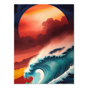 Wave Crashing into Sunset Sky Photo Print