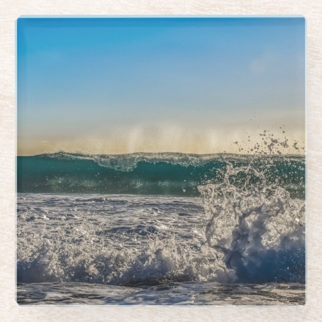 Wave Crashing to Shore Glass Coaster (Front)