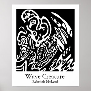 "Wave Creature" B&W abstract Art Poster