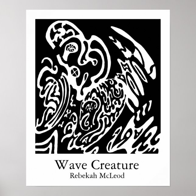 "Wave Creature" B&W abstract Art Poster (Front)