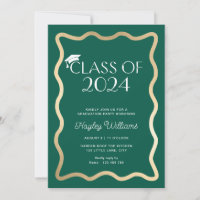 Wave Dark Green Gold Graduation Party