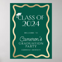 Wave Dark Green Gold Graduation Party Welcome