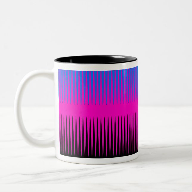 Wave Design Pink Blue and Black Two-Tone Coffee Mug (Left)