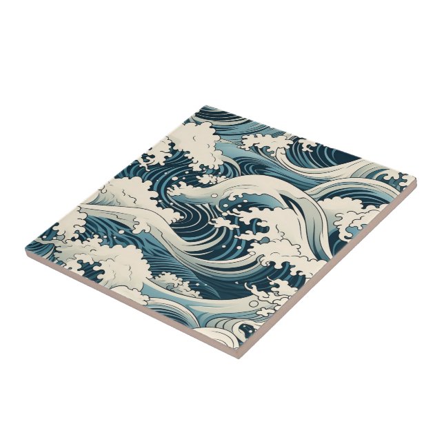 Wave Elegance: Hokusai-Inspired japanese art Tile (Side)