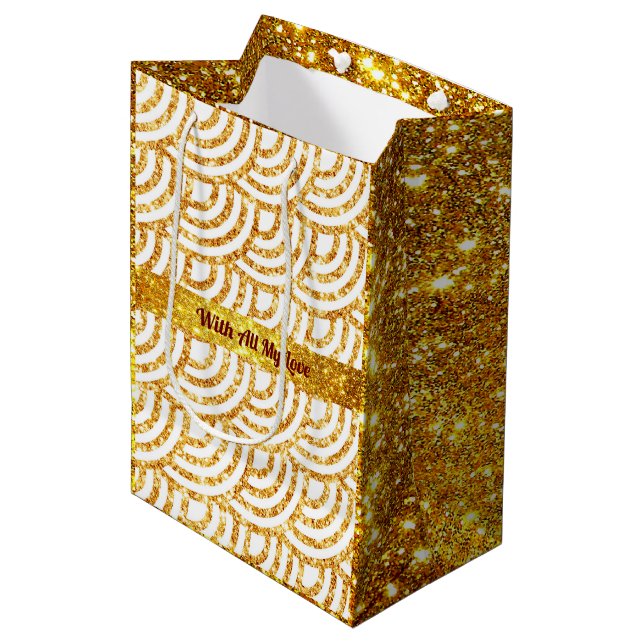 Wave Gold Sun Glitter Boho Popular Collection Medium Gift Bag (Front Angled)