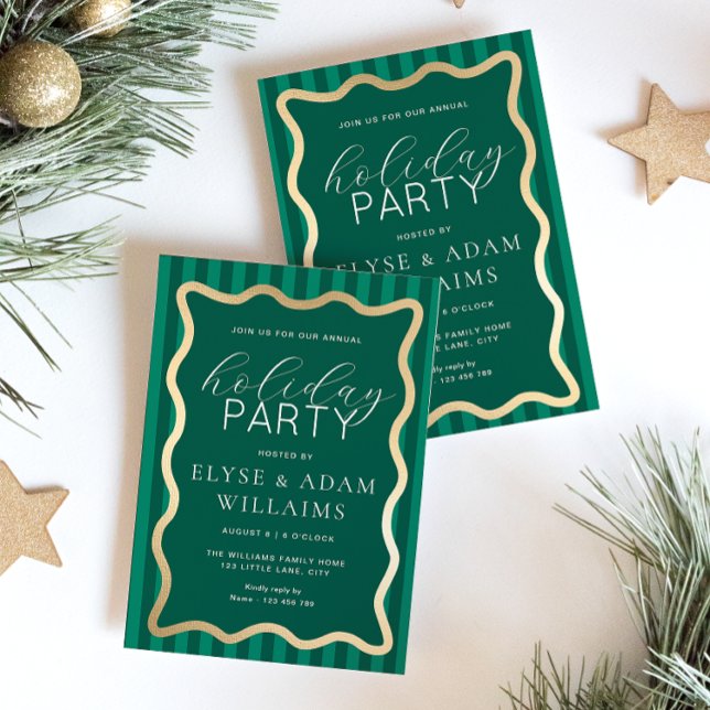 Wave Green Stripe Christmas Holiday Party Invitation (Creator Uploaded)