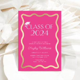 Wave Hot Pink Graduation Party Invitation
