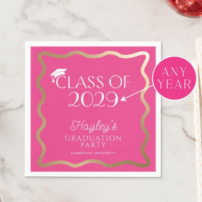 Wave Hot Pink Graduation Party Welcome Napkin (Creator Uploaded)