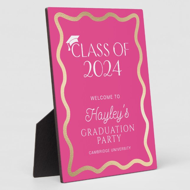 Wave Hot Pink Graduation Party Welcome Plaque (Side)