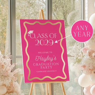 Wave Hot Pink Graduation Party Welcome Poster