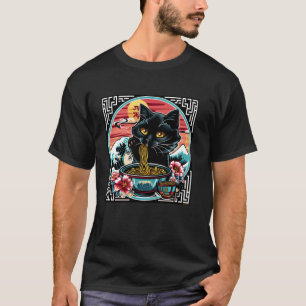 Wave Japanese Art Kitten Lover Cute Ramen Cat T-Shirt