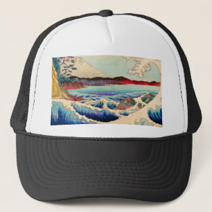 wave japanese mount fuji trucker hat