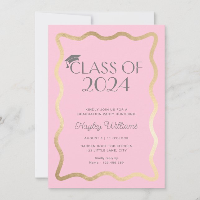 Wave Light Pink Gold Graduation Party Invitation (Front)
