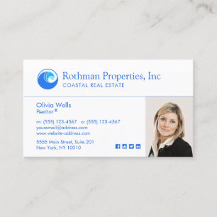 Wave Logo Real Estate Agent Photo Business Card