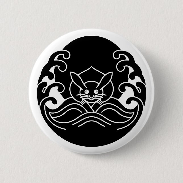 Wave moon rabbit 6 cm round badge (Front)