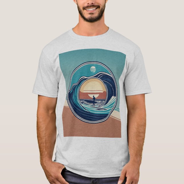 Wave of Change: A Minimalist Sketch of Ocean Power T-Shirt (Front)