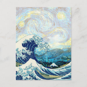 WAVE OF KANAGAWA IN STARRY NIGHT BACKGROUND POSTCARD