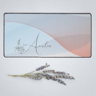 Wave pastel blue coral gradient floral name  desk mat