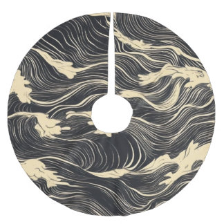 Wave Pattern Coastal Style Brushed Polyester Tree Skirt