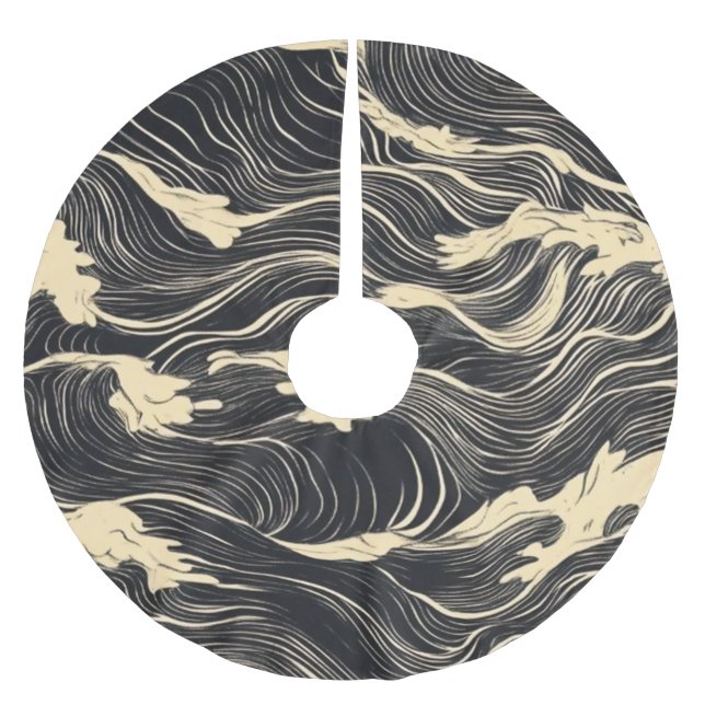 Wave Pattern Coastal Style Brushed Polyester Tree Skirt (Front)