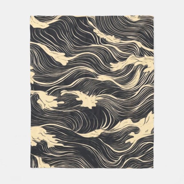 Wave Pattern Coastal Style Fleece Blanket (Front)