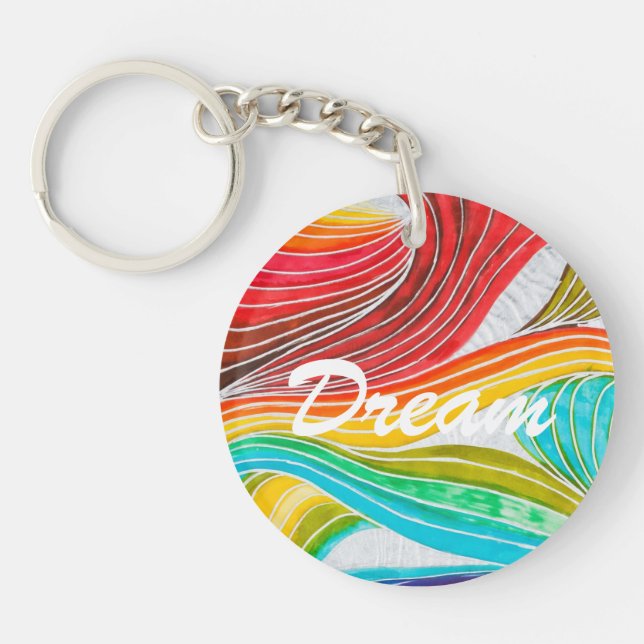 Wave Pattern Drawn By Watercolor Paints Key Ring (Front)