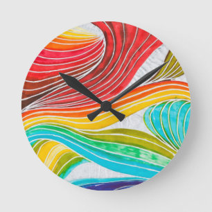 Wave Pattern Drawn By Watercolor Paints Round Clock