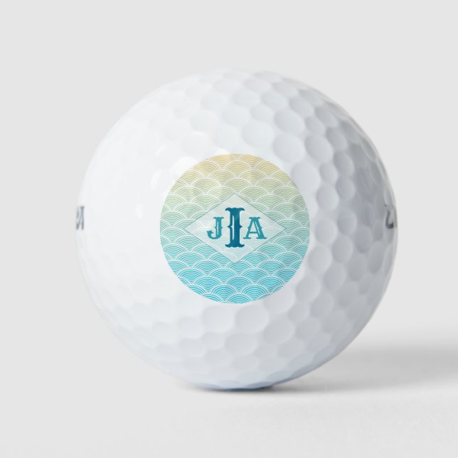 Wave Pattern Mermaid Monogram Golf Balls (Front)