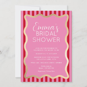 Wave Pink Red Stripe Bridal Shower Invitation