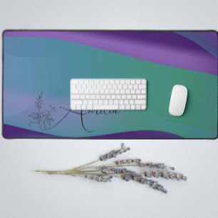 Wave purple turquoise gradient botanical name desk mat