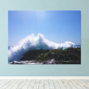 Wave Reaching the Sky Coastal Rocks Photography Canvas Print
